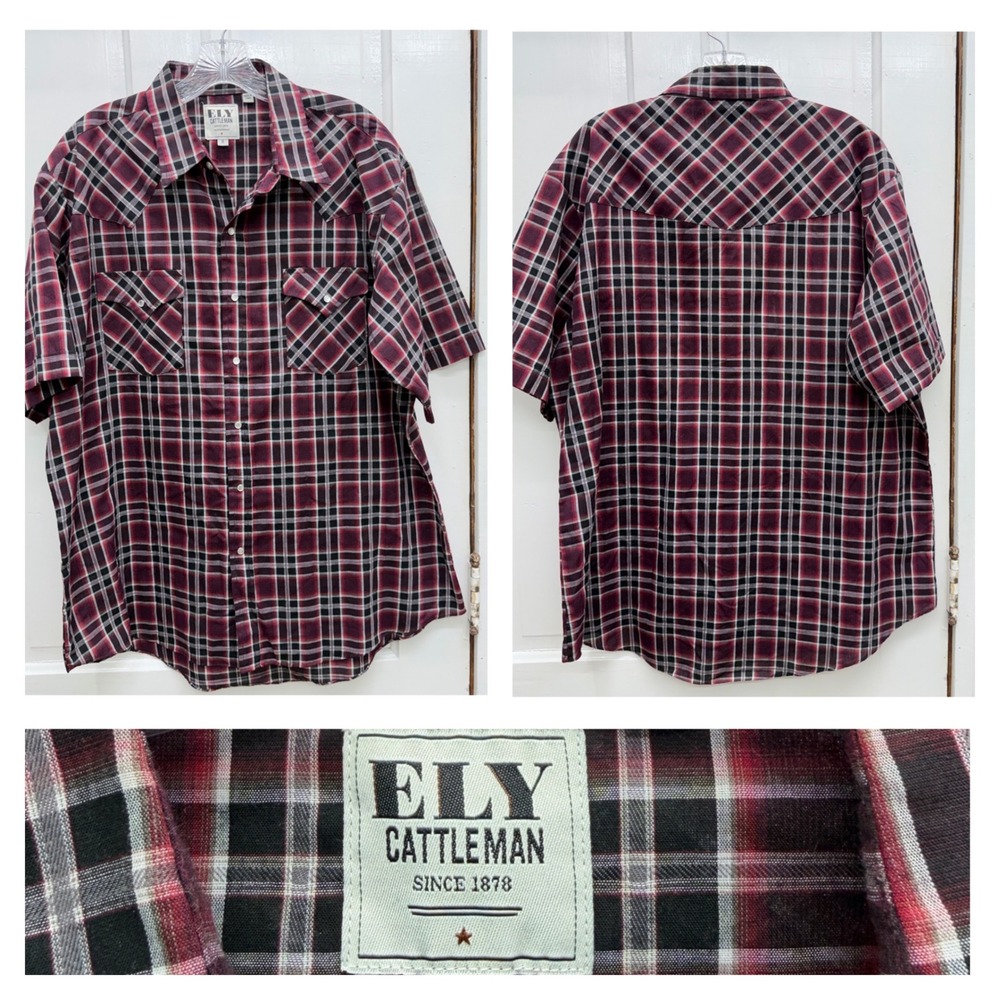 NWOT‎ Ely Cattleman Western Pearl Snap Shirt Short Sleeve Lightweight Men's XL